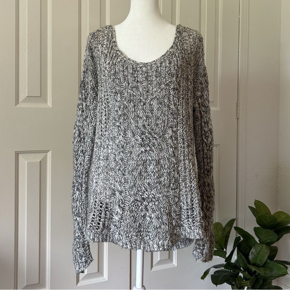 Free People Linen Wool Alpaca Blend Open Weave Marled Gray Pullover Sweater - Picture 6 of 12